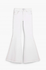 Pantaloni denim crem evazați cu broderie