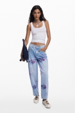 Pantaloni denim multicolori cu efect uzat