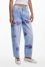 Pantaloni denim multicolori cu efect uzat