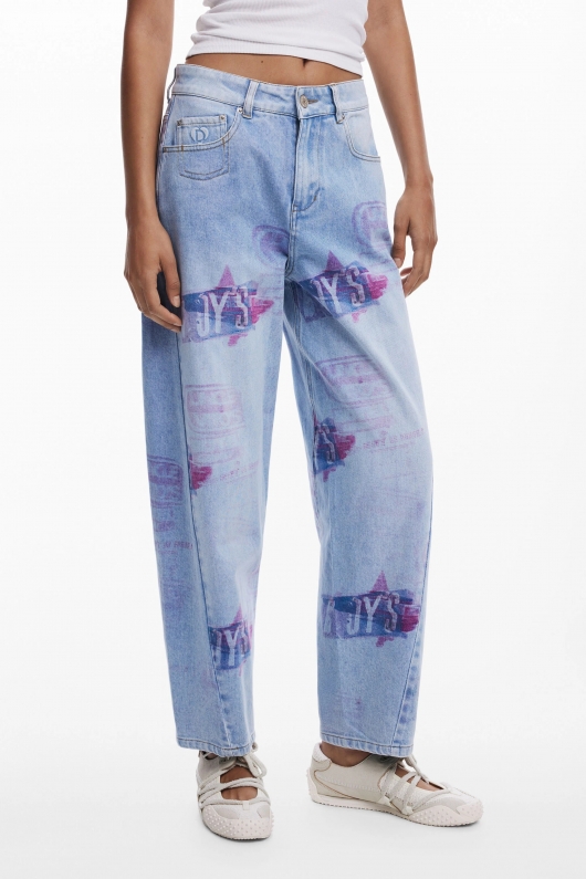 Pantaloni denim multicolori cu efect uzat