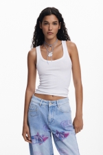 Pantaloni denim multicolori cu efect uzat