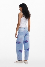 Pantaloni denim multicolori cu efect uzat