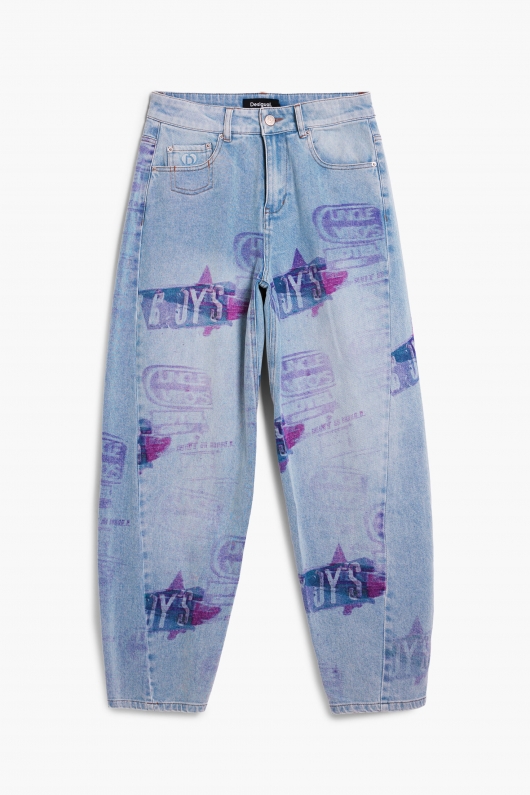 Pantaloni denim multicolori cu efect uzat