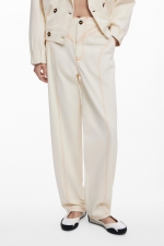 Pantaloni crem balon cu dungă portocalie