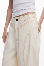 Pantaloni crem balon cu dungă portocalie