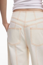 Pantaloni crem balon cu dungă portocalie