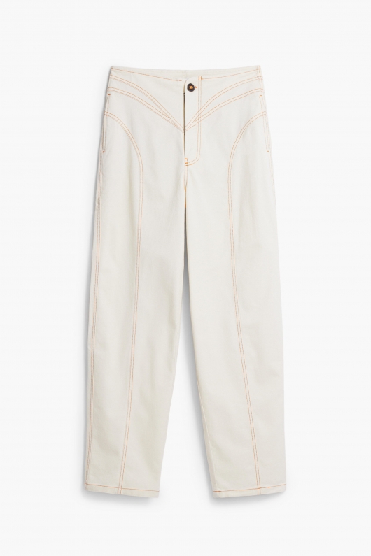 Pantaloni crem balon cu dungă portocalie