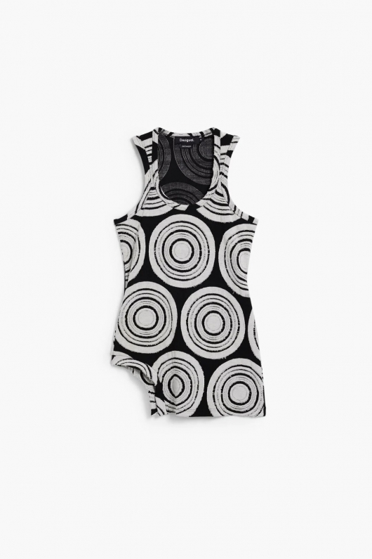 Top alb-negru cu imprimeu geometric