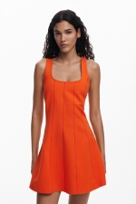 Rochie mini portocalie cu decolteu pătrat