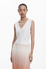 Rochie midi alba cu portocaliu