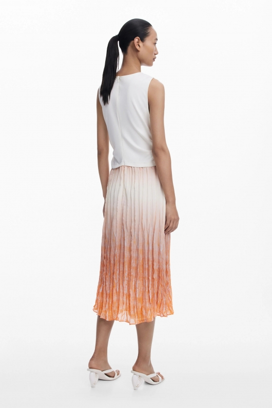 Rochie midi alba cu portocaliu