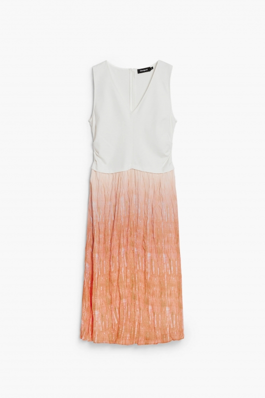 Rochie midi alba cu portocaliu