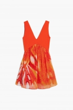 Rochie mini portocalie cu imprimeu etnic