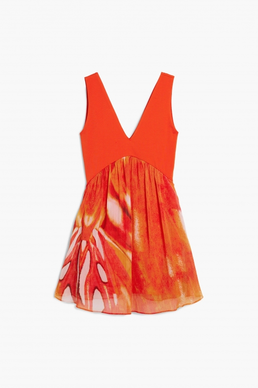Rochie mini portocalie cu imprimeu etnic