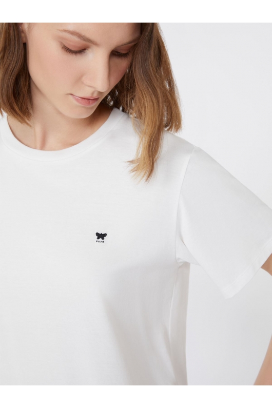 Tricou alb cu logo fluture și mâneci scurte