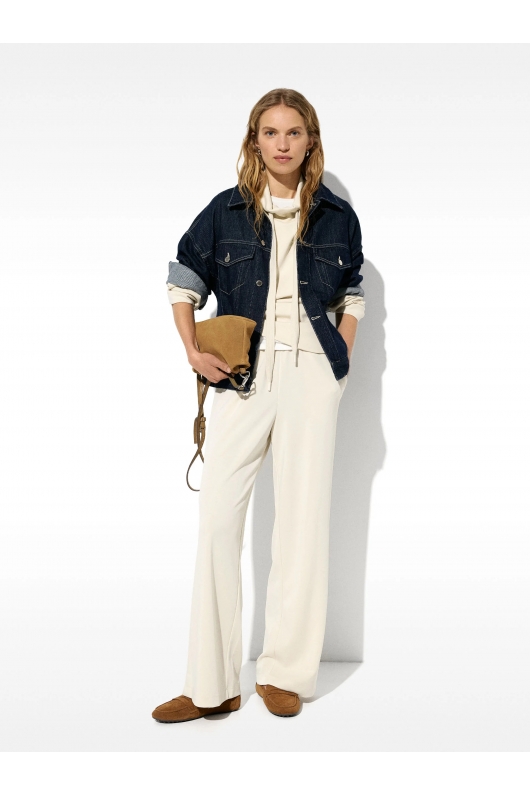 Pantaloni albi casual cu elastic în talie