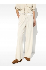 Pantaloni albi casual cu elastic în talie