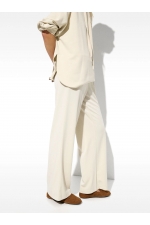 Pantaloni albi casual cu elastic în talie