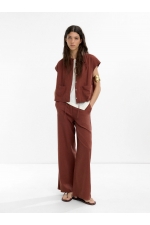 Pantaloni cărămizii casual cu croială dreaptă