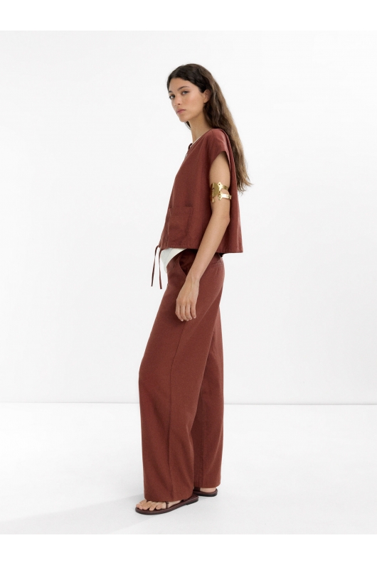Pantaloni cărămizii casual cu croială dreaptă
