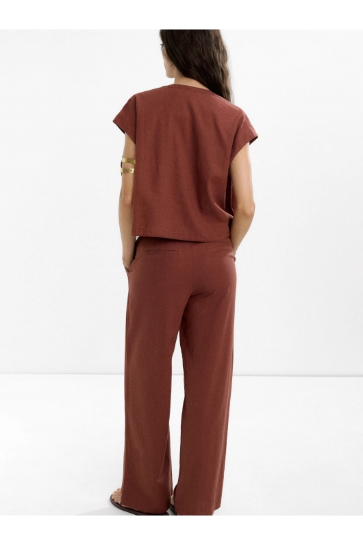 Pantaloni cărămizii casual cu croială dreaptă