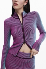 Cardigan cu dungi iridescente și fermoar