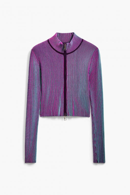 Cardigan cu dungi iridescente și fermoar