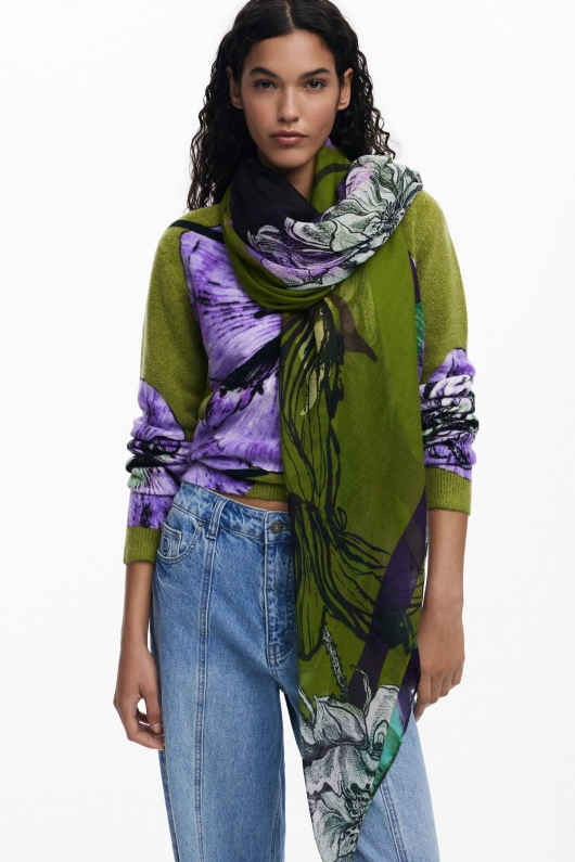 Eșarfă verde elegantă cu print floral
