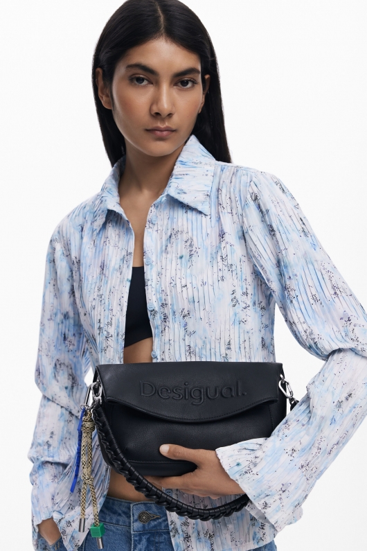 Geantă mică neagră crossbody cu fermoar