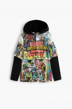 Bluză neagră cu imprimeu Marvel și glugă