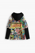 Bluză neagră cu imprimeu Marvel și glugă