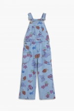 Salopetă denim multicolor cu imprimeuri fructe