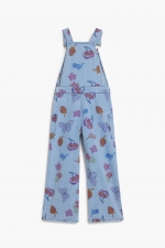 Salopetă denim multicolor cu imprimeuri fructe