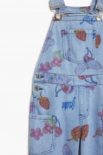 Salopetă denim multicolor cu imprimeuri fructe