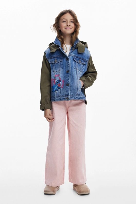 Jachetă parka denim albastră cu glugă Stitch™