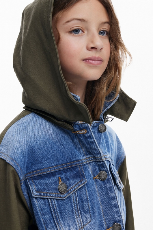 Jachetă parka denim albastră cu glugă Stitch™