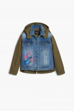 Jachetă parka denim albastră cu glugă Stitch™
