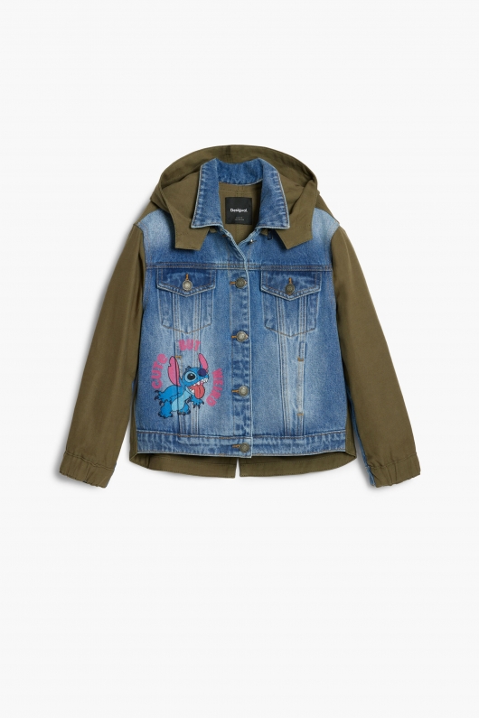 Jachetă parka denim albastră cu glugă Stitch™