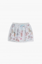 Fustă gri scurtă cu imprimeu și tulle