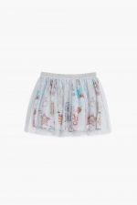 Fustă gri scurtă cu imprimeu și tulle