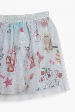 Fustă gri scurtă cu imprimeu și tulle