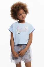 Tricou bleu cropped cu imprimeu iepuraș