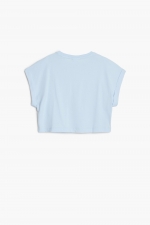 Tricou bleu cropped cu imprimeu iepuraș
