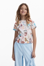 Tricou alb cu print artistic pisici