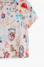 Tricou alb cu print artistic pisici