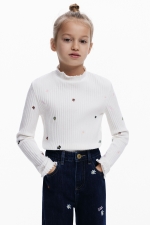 Bluză albă casual cu broderie florală