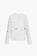 Bluză albă casual cu broderie florală