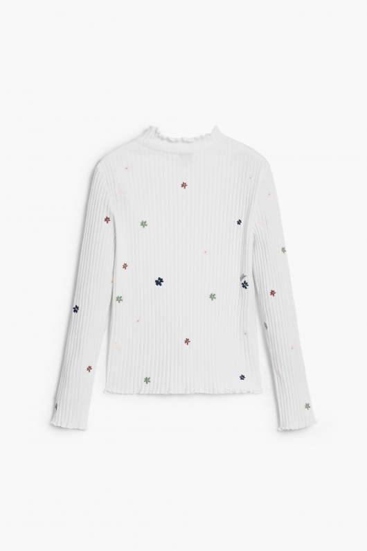 Bluză albă casual cu broderie florală