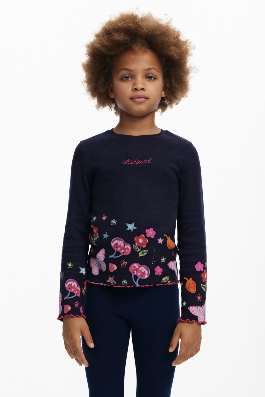 Bluză bleumarin casual cu imprimeu floral