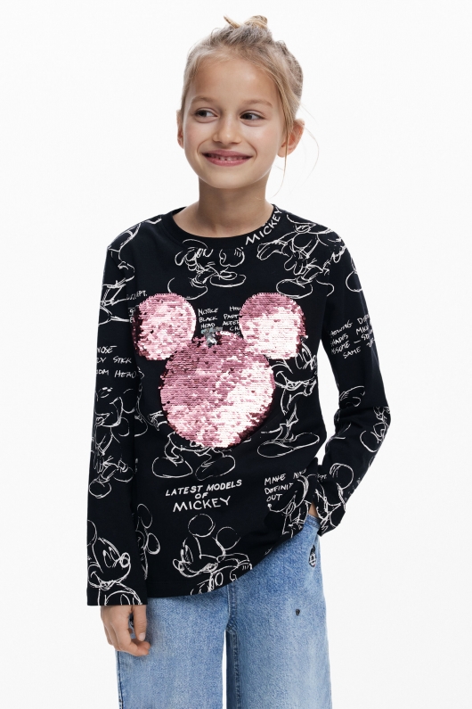 Bluză neagră cu imprimeu Mickey și paiete